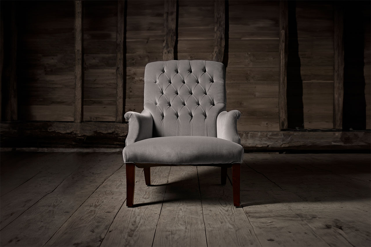 William Spooner Mink Grey Velvet Chair