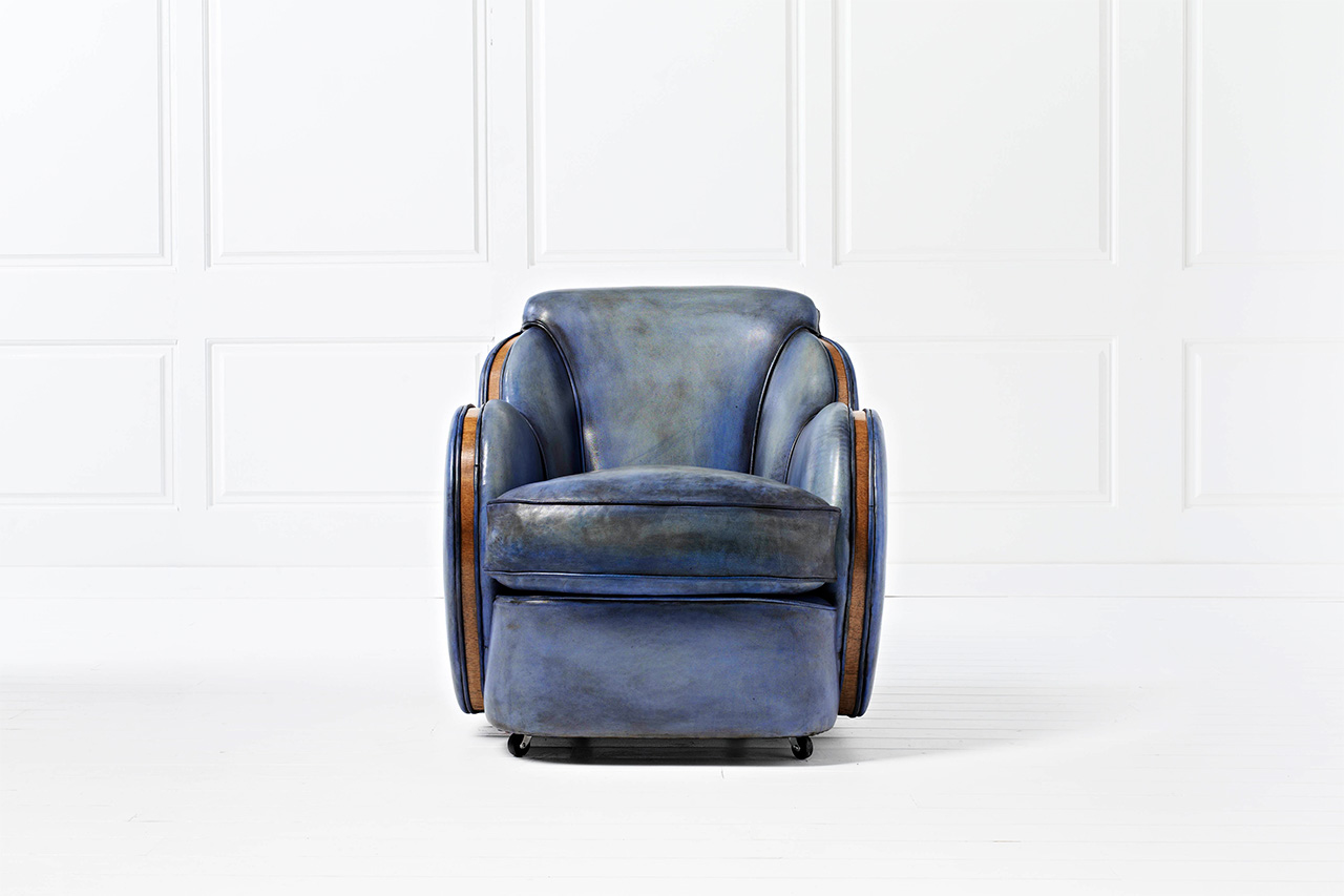 Sillón Cloud de cuero azul teñido a mano