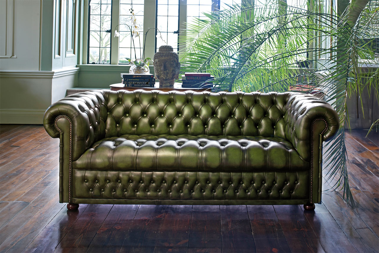Hamilton Classic Antiqued Leather Green 3 Seater Sofa