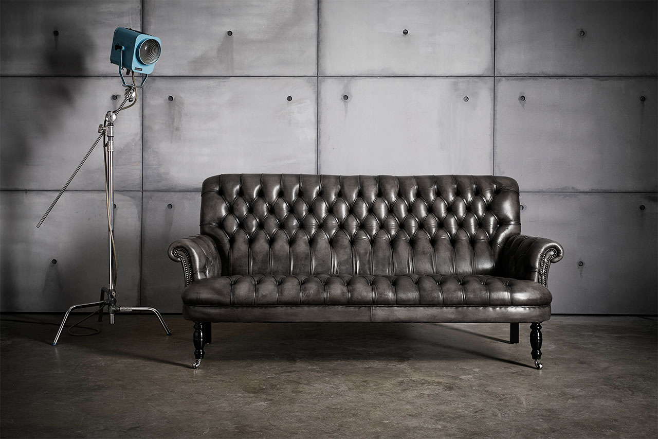 Hand-Coloured Grey Chesterfield Sofa