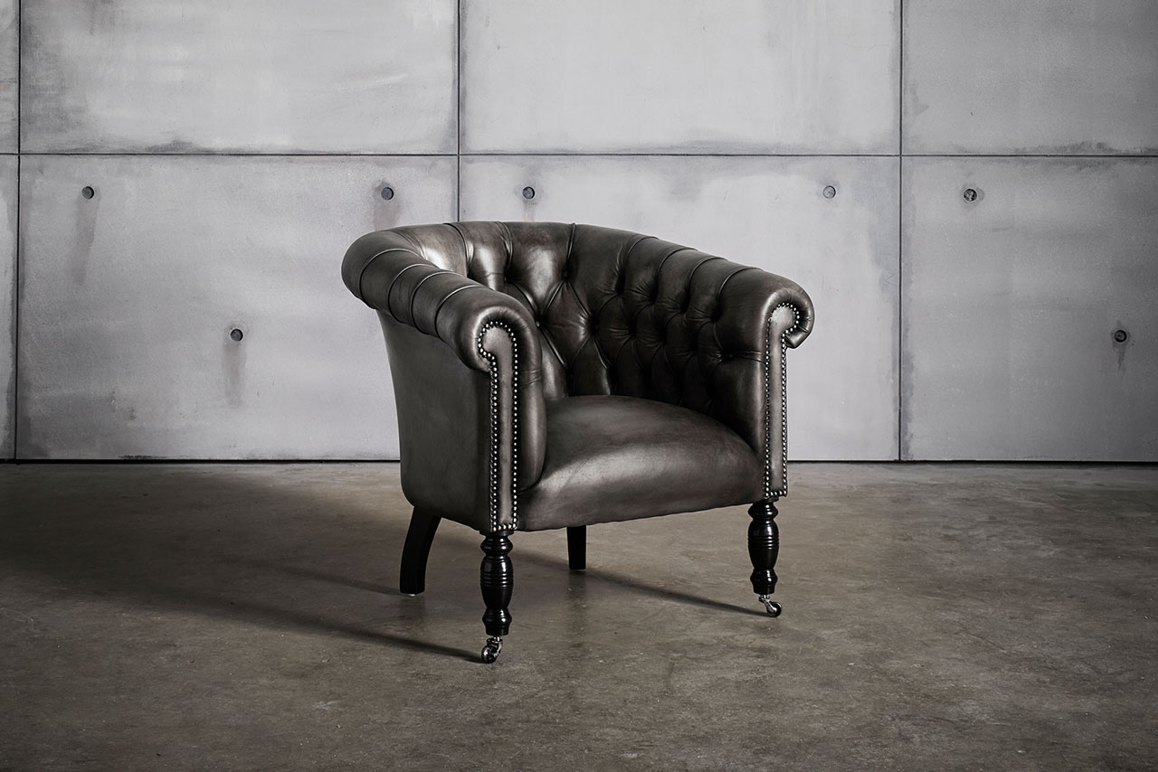 Oxford Hand-Coloured Slate Grey Leather Chair