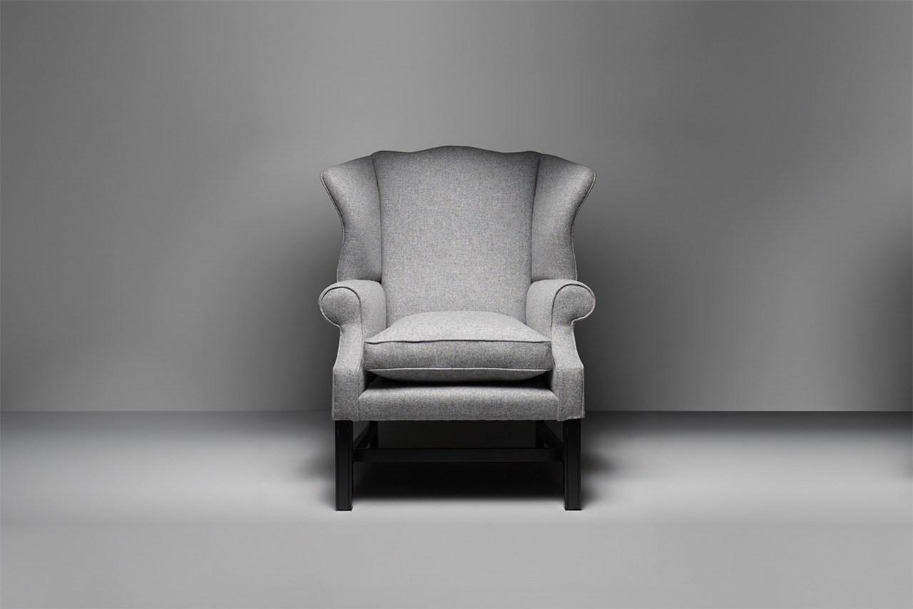 Samuel Johnson Ash Grey Wool Wingchair