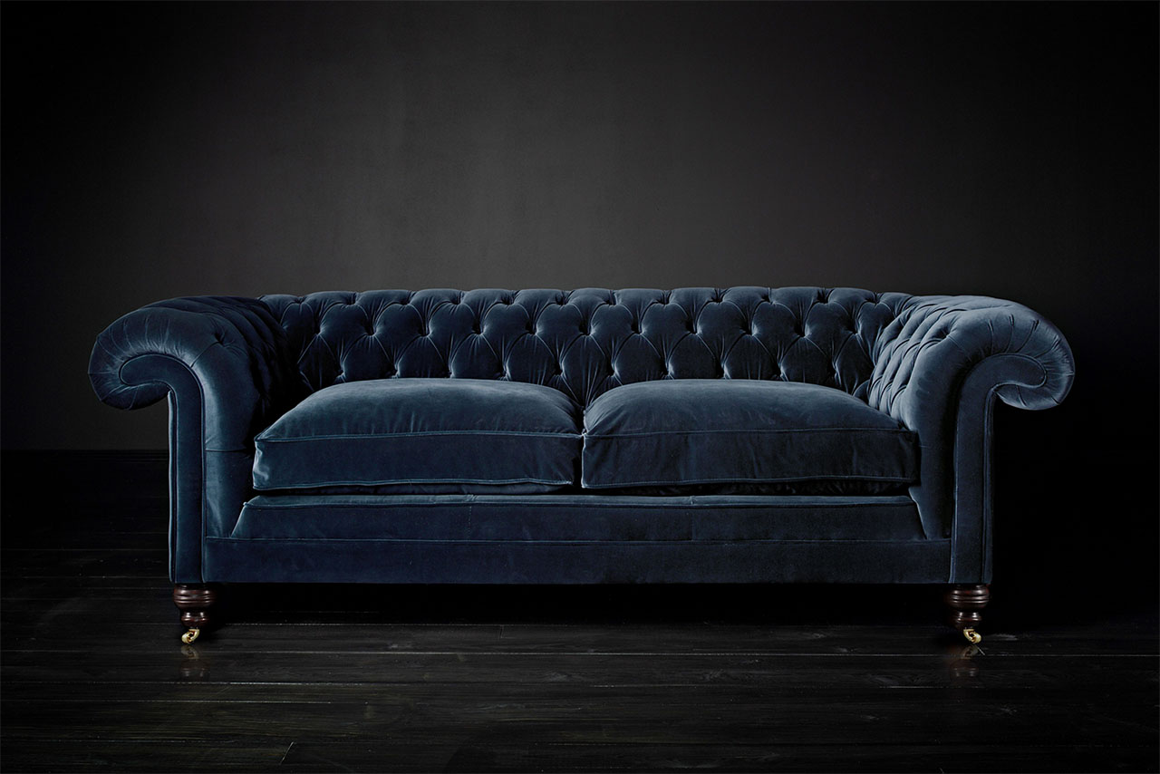 Samuel Johnson Blue Velvet Chesterfield Sofa