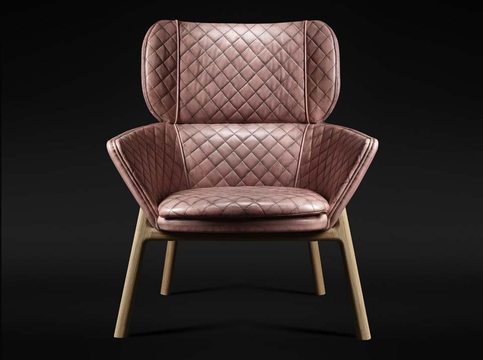 Fauteuil à oreilles Fleming Howland, garniture en cuir pleine fleur, réalisée et teintée à la main