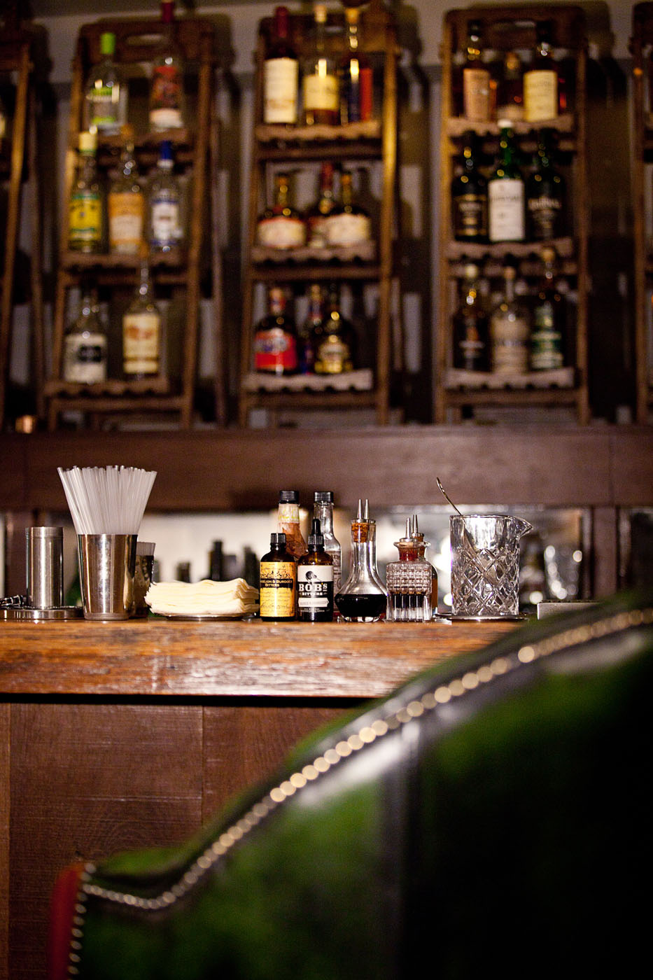Belvedere  barstool next to bar counter with drinks