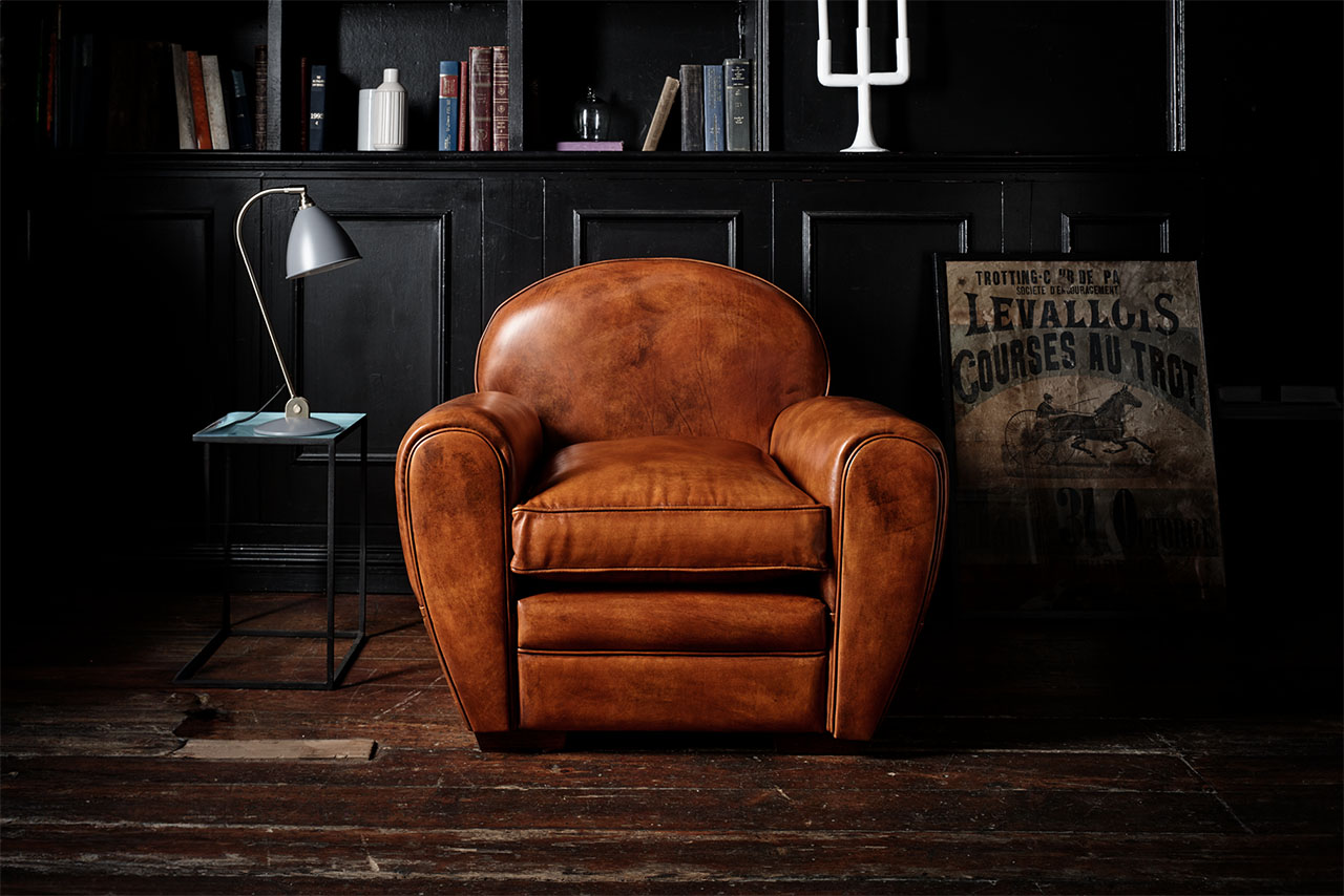Bowler Hand-Coloured Leather Brown Club Chair