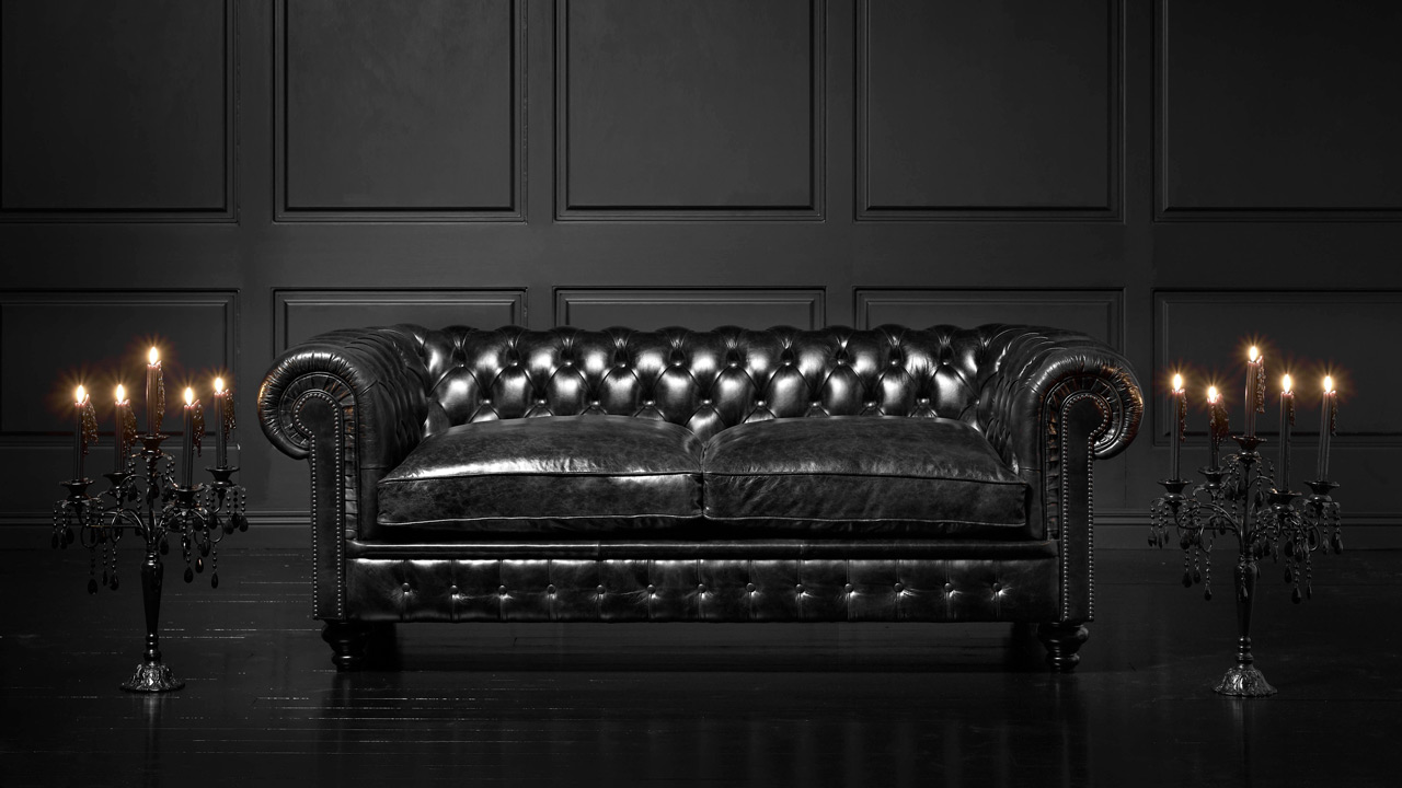 Cromwell Chesterfield-Sofa aus schwarzem Leder