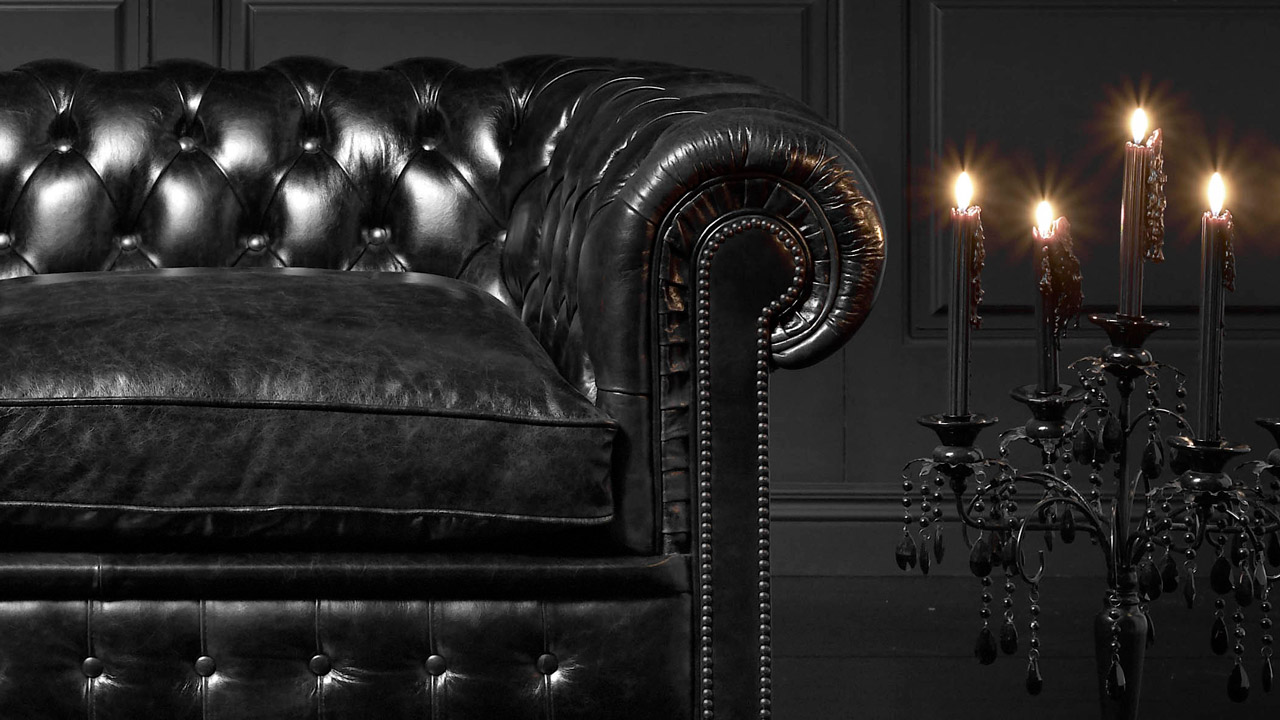 Cromwell Chesterfield-Sofa aus schwarzem Leder