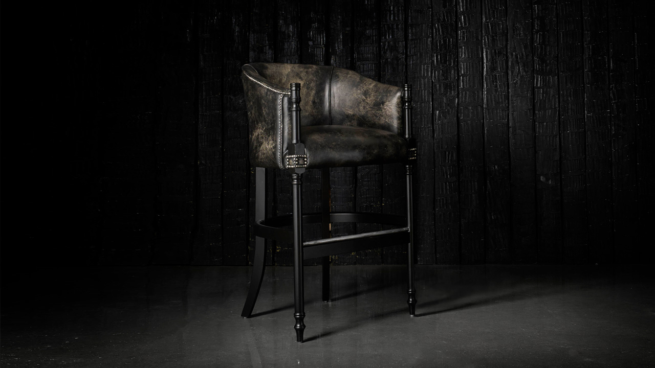 Taburete de bar Davenport de piel negra