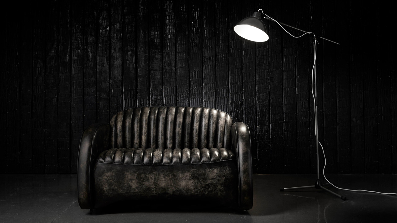 Mustang Ledersofa aus handgefärbtem Coal-Leder