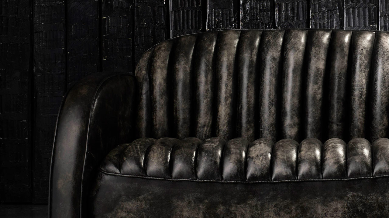 Mustang Ledersofa aus handgefärbtem Coal-Leder