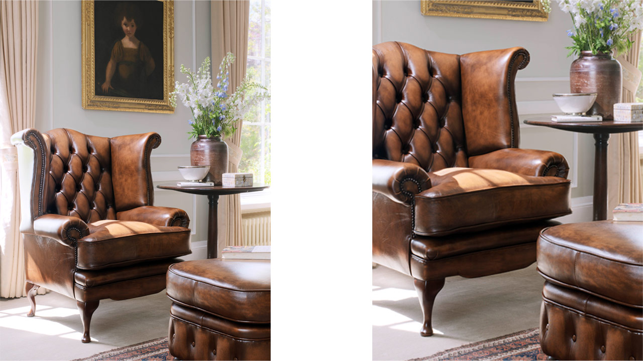 Sillón orejero Chesterfield Edward de piel