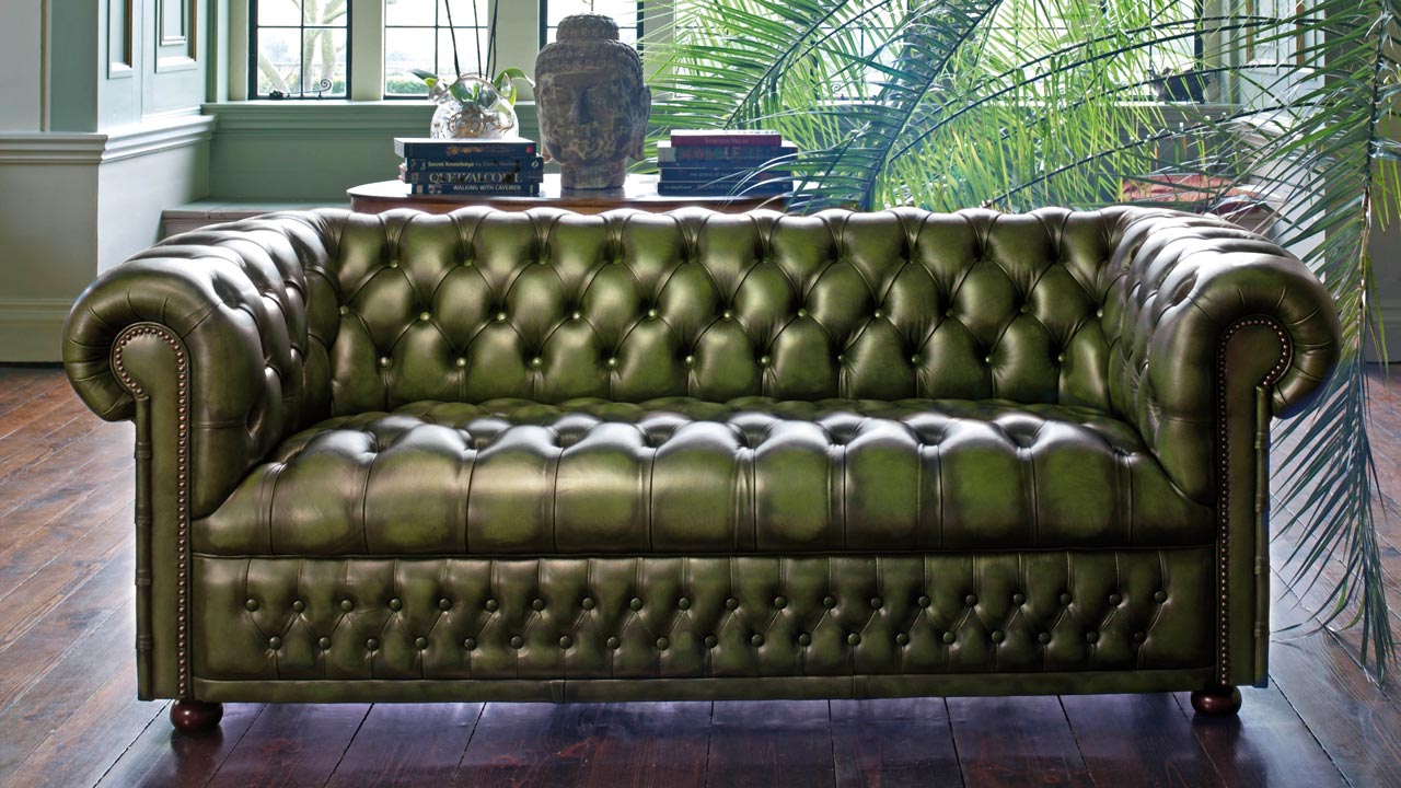 Sofá Chesterfield de cuero Hamilton Classic de 3 plazas en verde