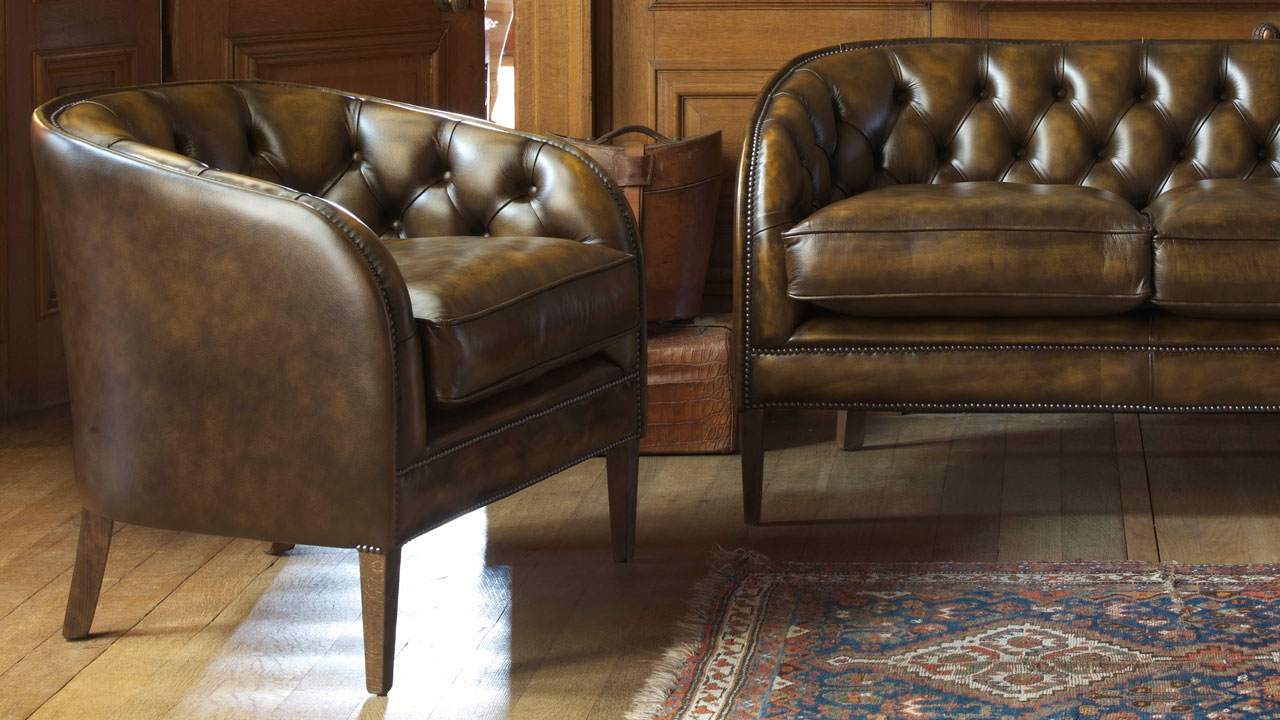 Conjunto de sofás Chesterfield de piel Tobial