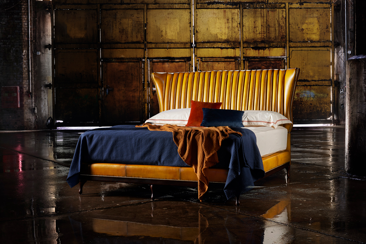 Sunny Gold Leather luxury bed - Genuine full hide leather made in the UK.
