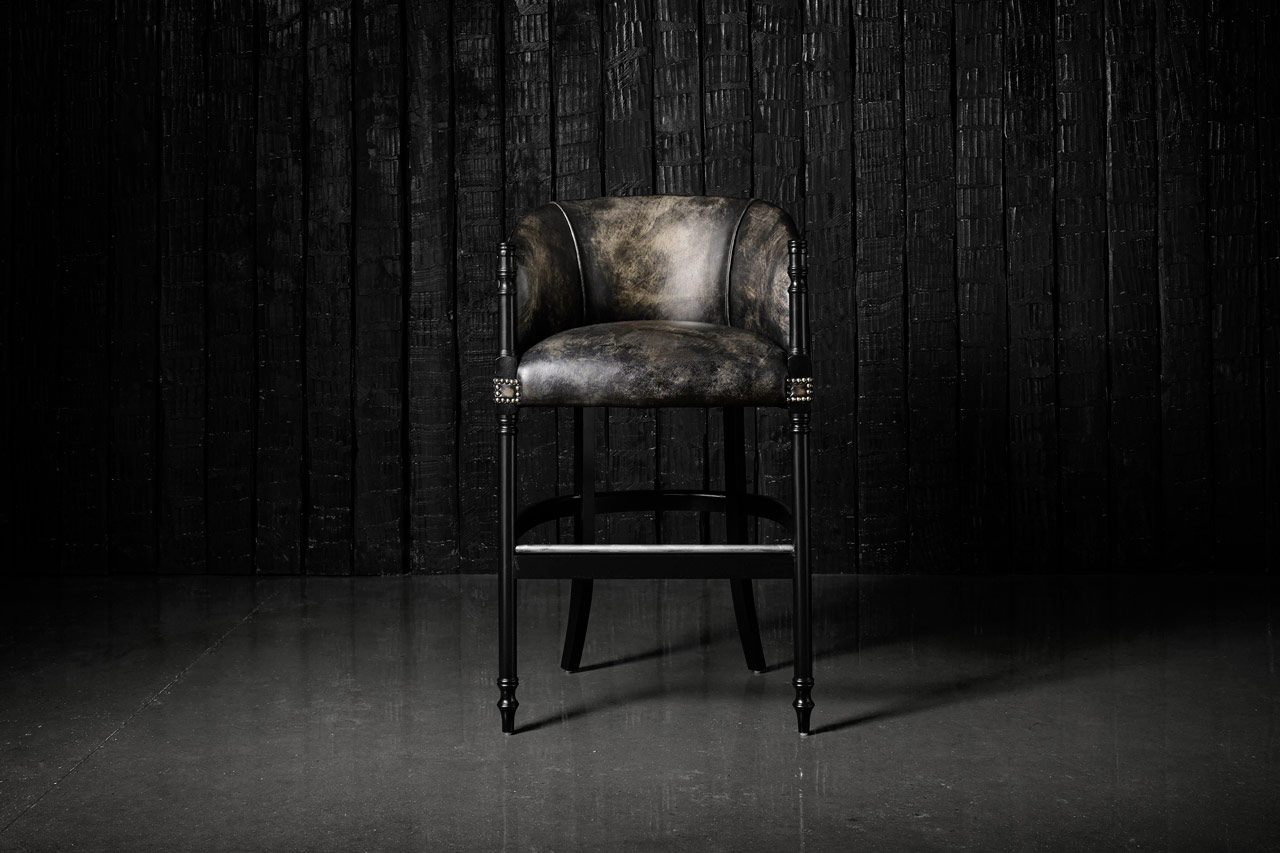 Davenport Hand-Coloured Leather Coal Bar Stool
