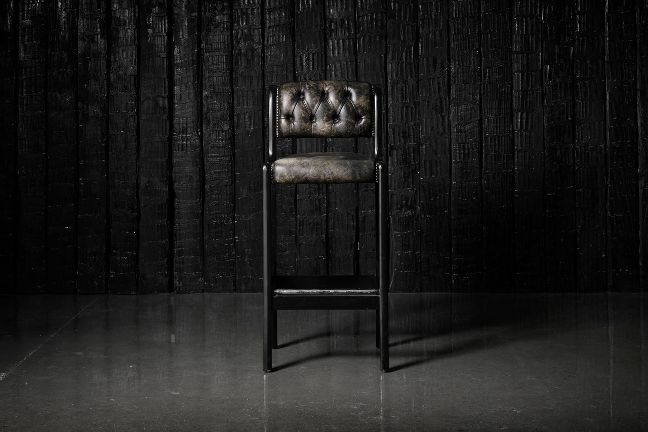 Regency Hand-Coloured Coal Leather Bar Stool