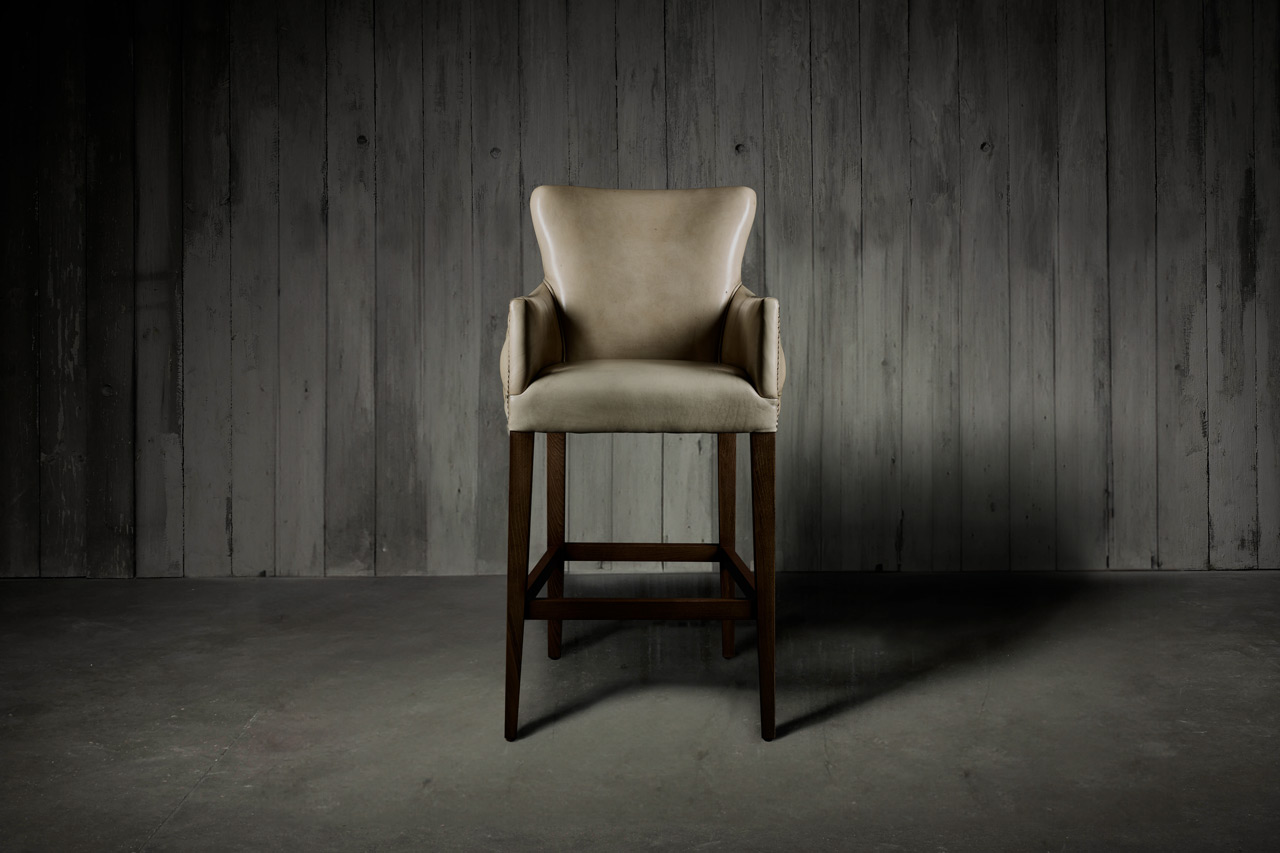 Chelsea Hand-Coloured Bone White Leather Bar Stool