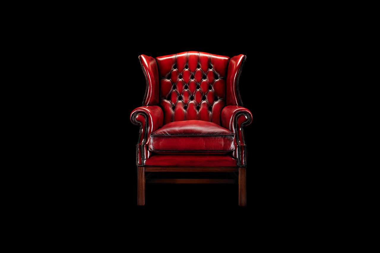 John Stuart Mill generously proportioned tufted wingback chair with amplified back support