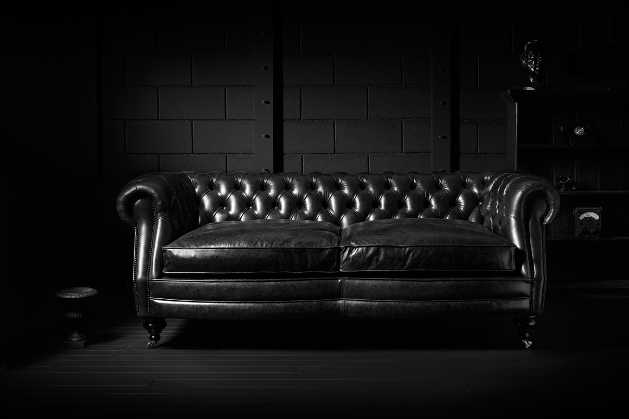 Sebastian Black Saddle Leather Chesterfield Sofa
