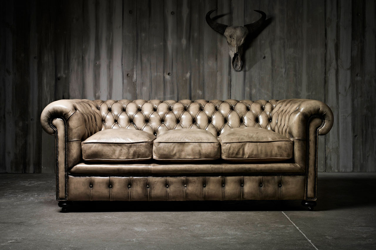 William Blake Hand-coloured leather Bone White Chesterfield sofa