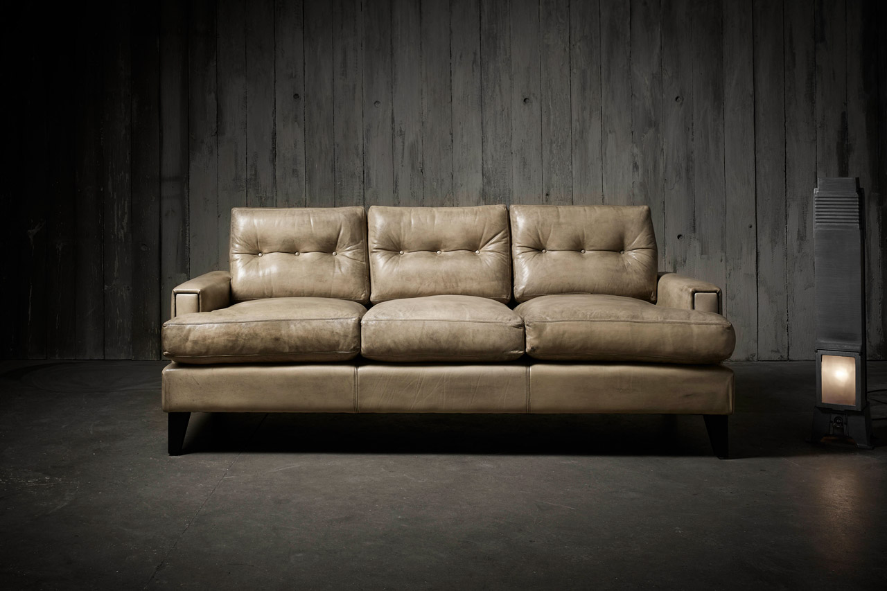 Pablo 3 seater hand coloured modern leather sofa