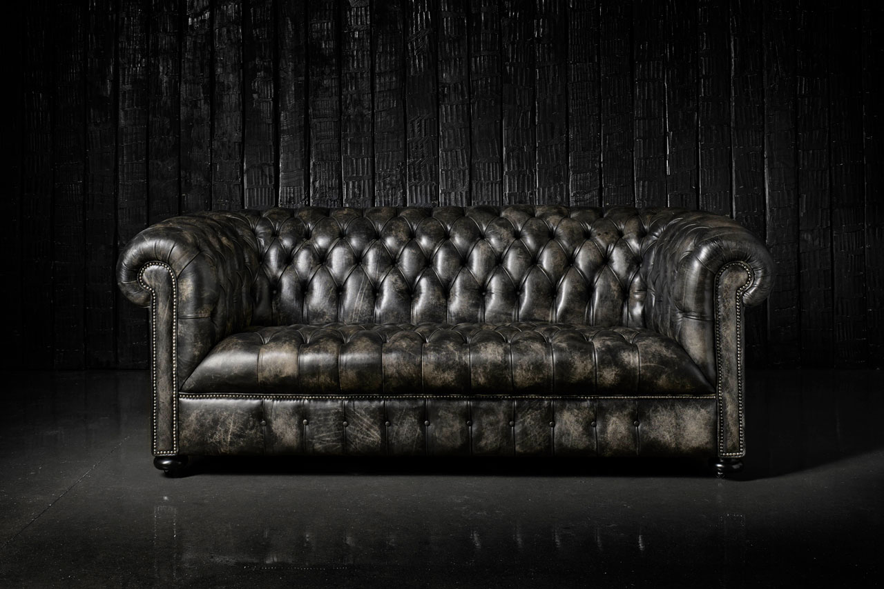 William Blake 3 seater genuine hand coloured contemporary style leather chesterfield sofa