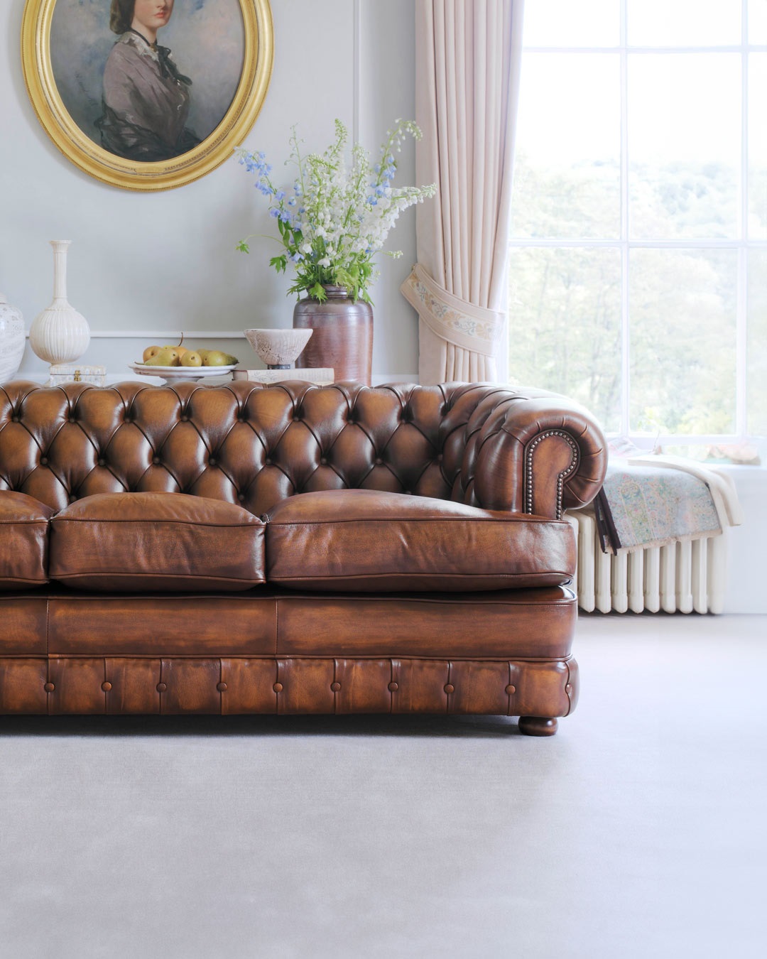 Edward 3 seater antiqued leather chesterfield sofa